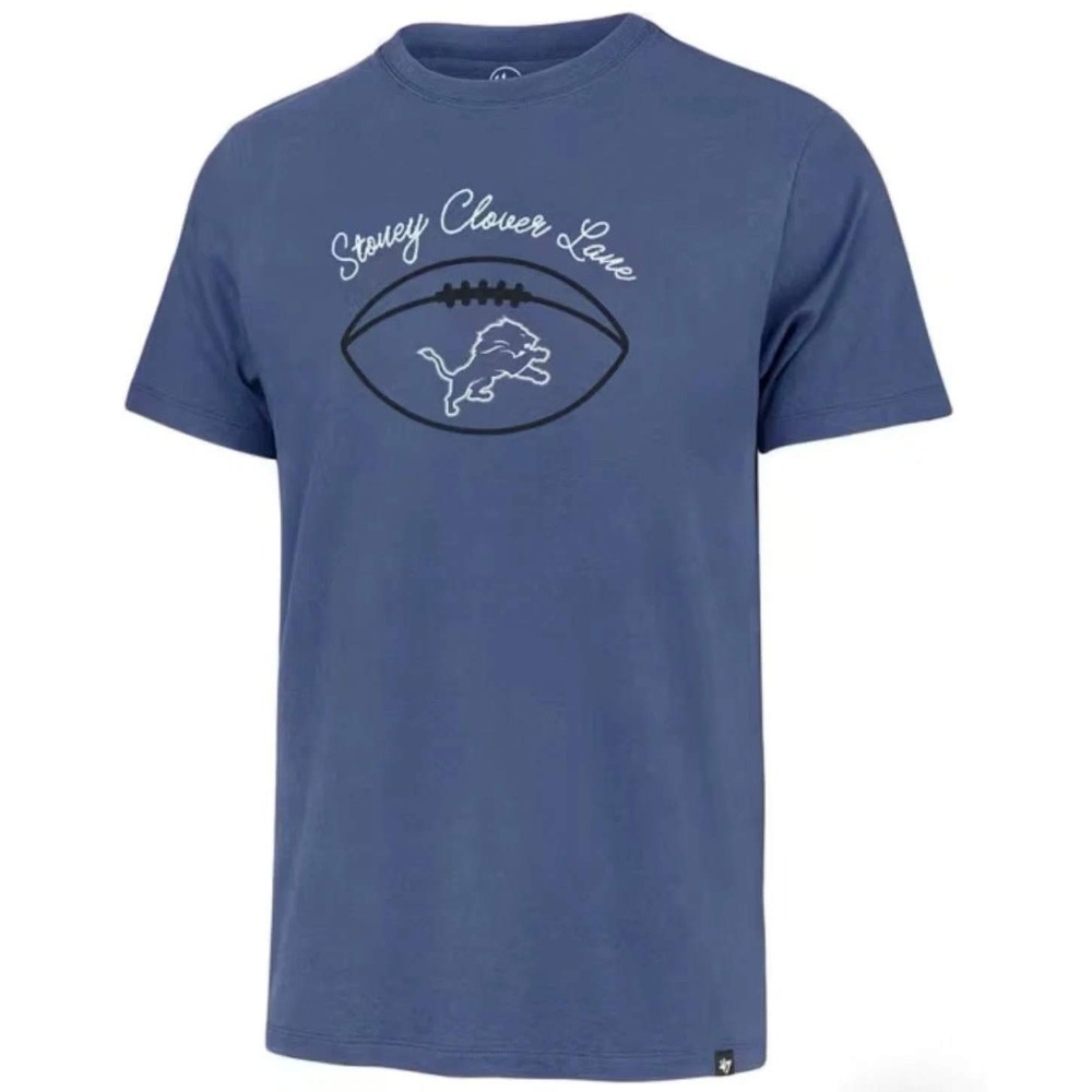 47 Brand Mens Detroit Lions Stoney Clover Lane Football T Shirt Blue Size L NWT
